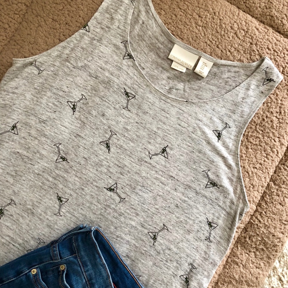 🍸Cynthia Rowley Martini 109% linen Tank Style Top